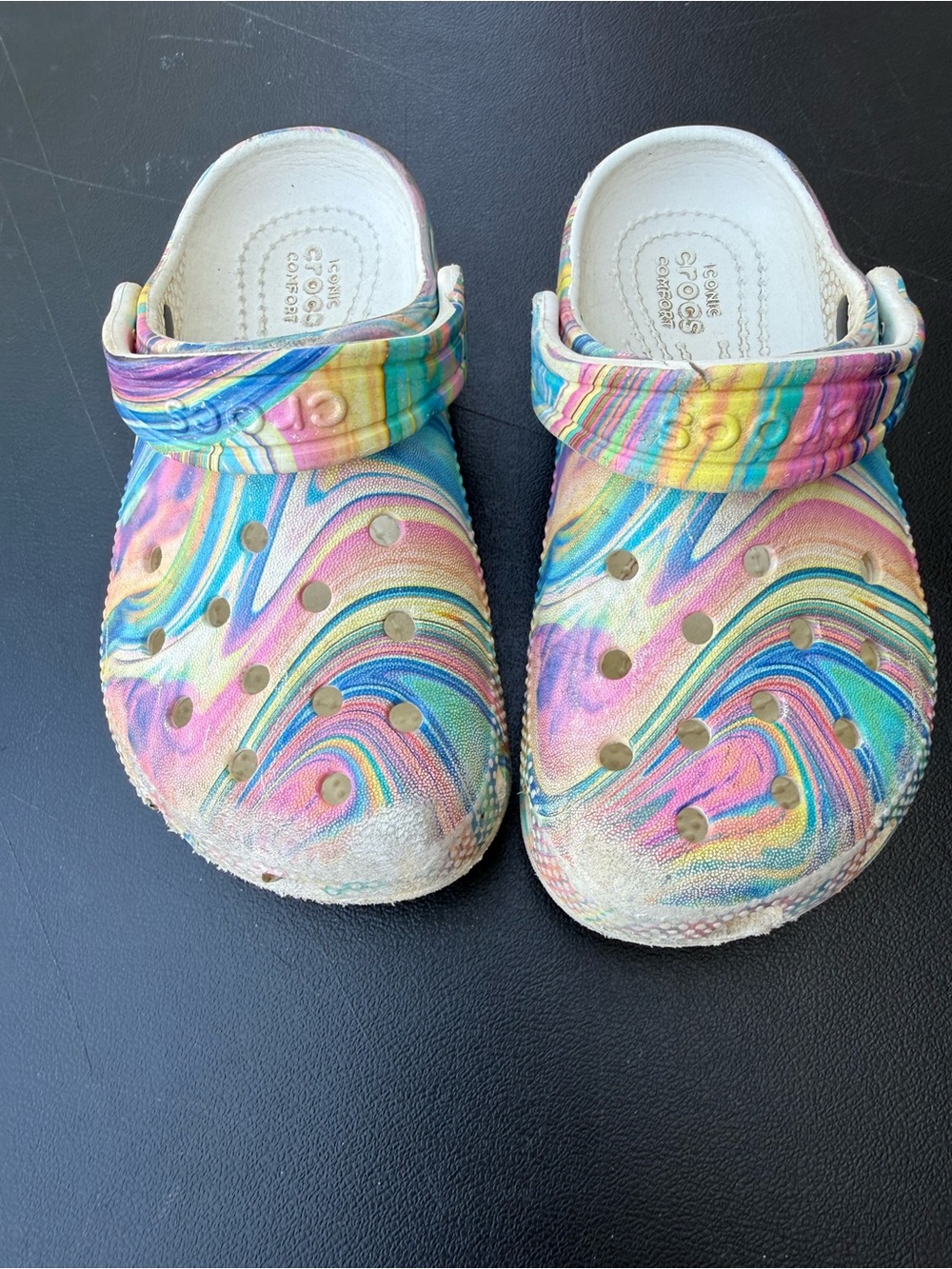 CROCS Kids Tie-Dye Swirl Clogs in Multicolor Pastels